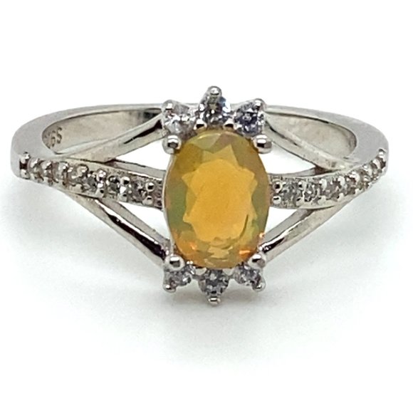 Precious Opal .90ct Platinum Finish Solid 925 Sterling Silver Ring - Picture 3 of 7